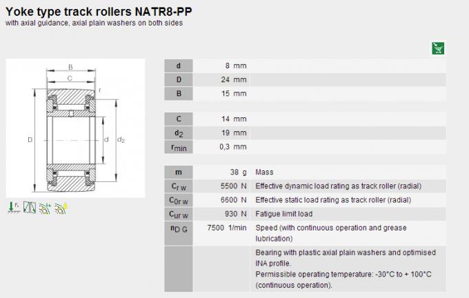 Le rouleau d'aiguille de l'armement complet NATR8PP a placé 8 le × 15mm, acier au chrome/Acier inoxydable du × 24 0